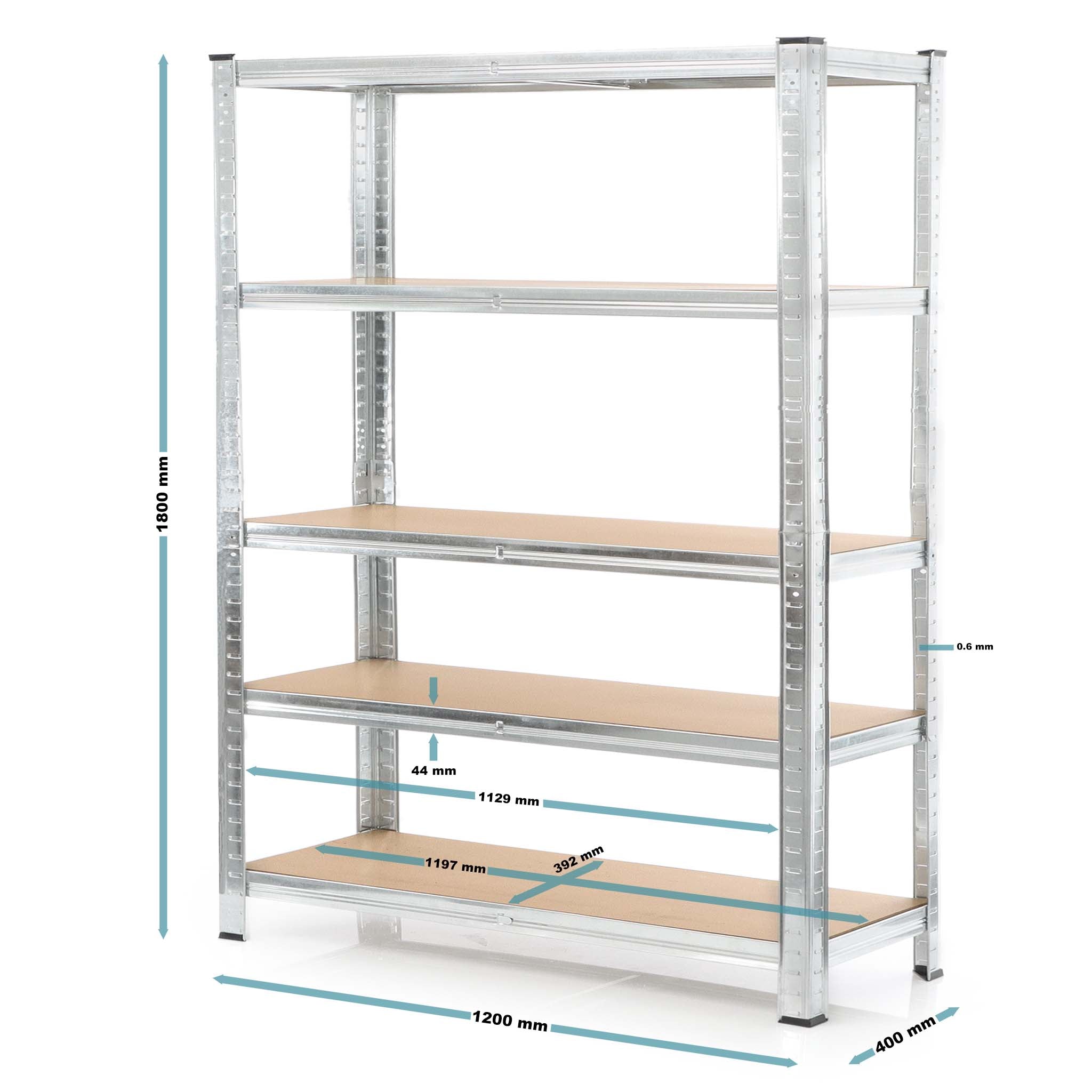 Set 2x scaffali a incastro per carichi pesanti 180x120x40cm Max 875kg l’uno Acciaio 5 ripiani