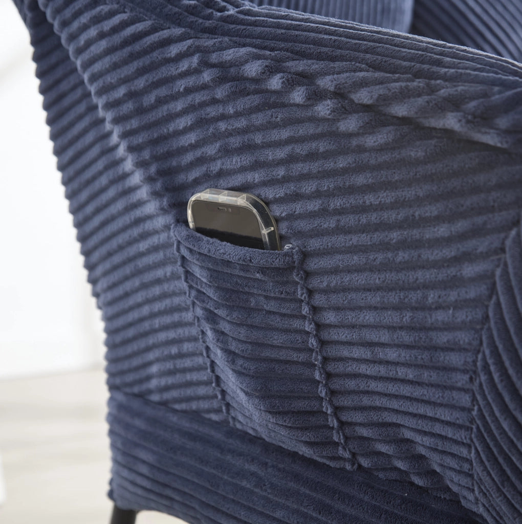 Poltrona relax con poggiapiedi e tasca laterale in acciaio blu navy