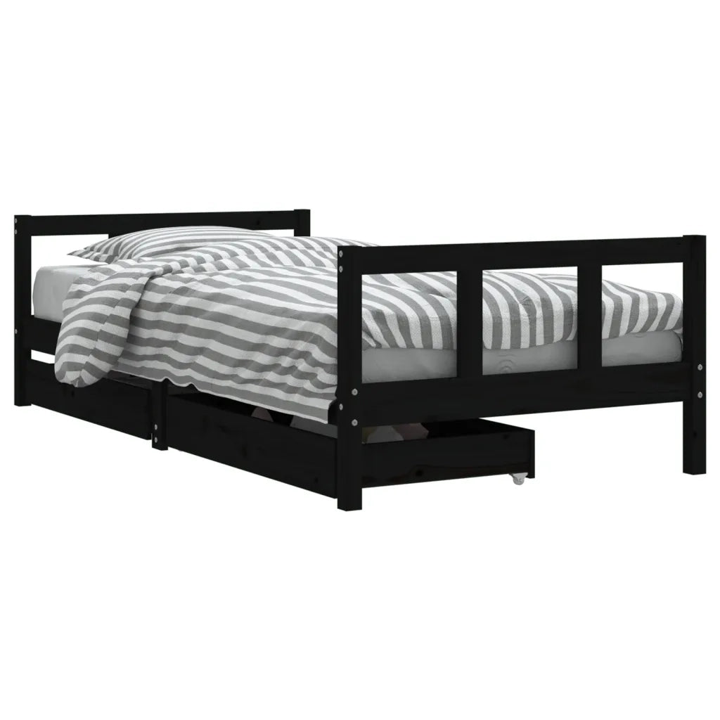 Giroletto per Bambini con Cassetti-Struttura Letto Bambini con contenitore Nero 90x190 cm Massello Pino
