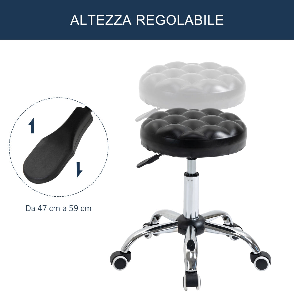 Sgabello Regolabile con 5 Ruote ¨C zephmum ¨C Acciaio, Gommapiuma e Pelle PU, §¶48x47-59cm