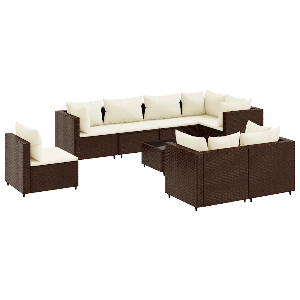 vidaXL Set Divani da Giardino 9 pz con Cuscini in Polyrattan Marrone
