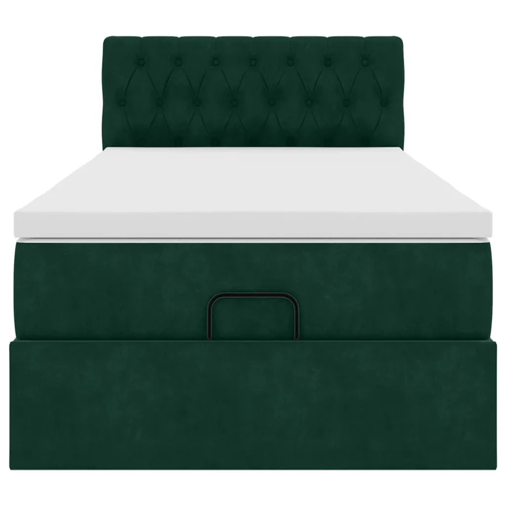 Pouf Letto con Materasso e LED Verde Scuro 90x200cm in Velluto 3312671