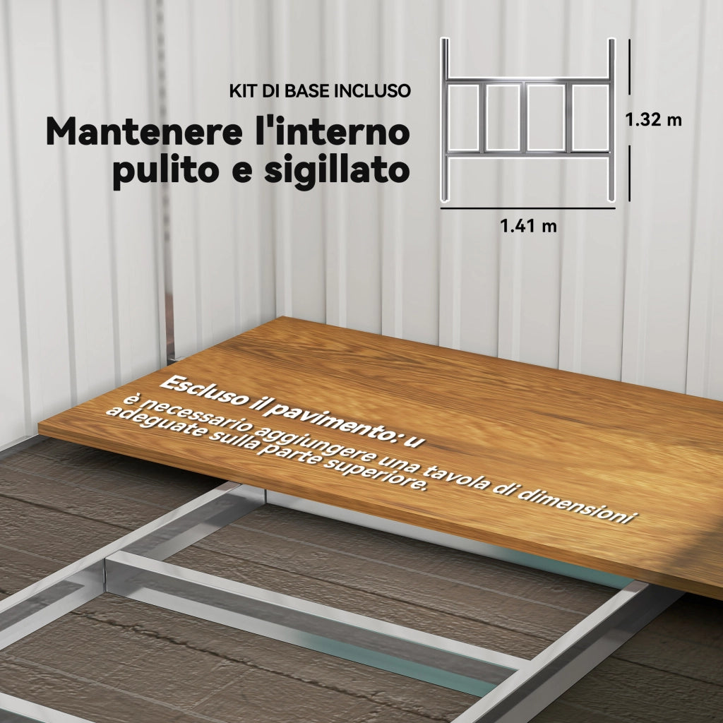 Capanno Attrezzi in Metallo 1.5x2m con Base, Porta Scorrevole e Tetto Inclinato, Verde