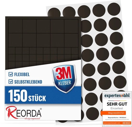 Set di cerchi magnetici + piastre magnetiche autoadesive (40 + 110 pezzi) | Adesivo 3M di alta qualità garantisce una tenuta eccellente | Magnetici piani multiuso per attività di fai da te | Adatto per scuola e ufficio