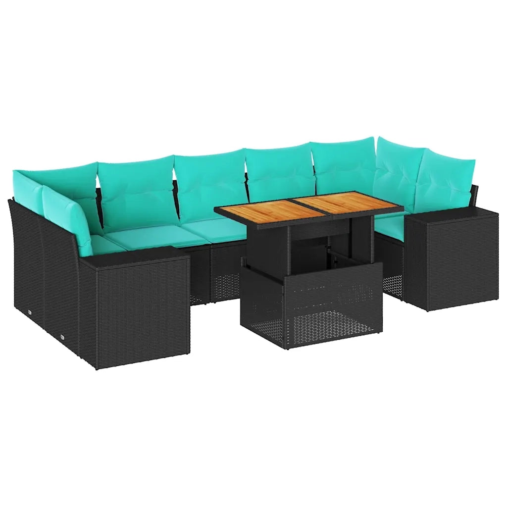 Set Divani da Giardino con Cuscini 8 pz Nero in Polyrattan 3327347