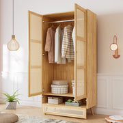 Armadio a 2 ante con barra appendiabiti e vano inferiore ribaltabile per camera da letto e soggiorno naturale 90 × 45 × 183 cm