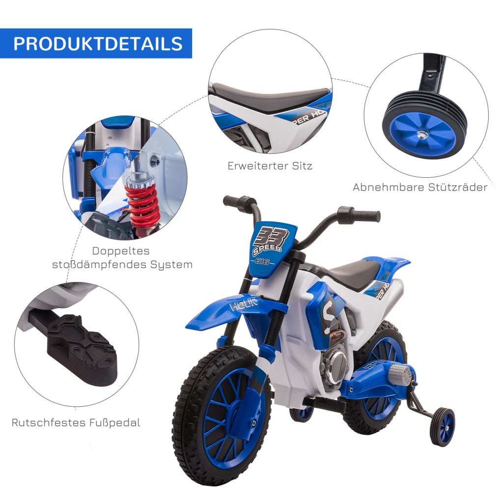 Motocicletta Elettrica Bambini con Ruote di Supporto ¨C zephmum ¨C Blu e Bianco 106.5x51.5x68cm