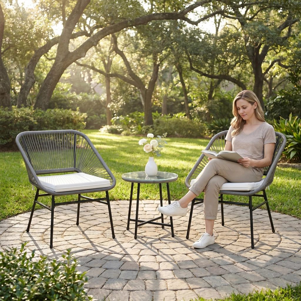 Set Giardino 3 Pezzi ¨C zephmum ¨C Tavolino con 2 Sedie, Rattan, Grigio Scuro