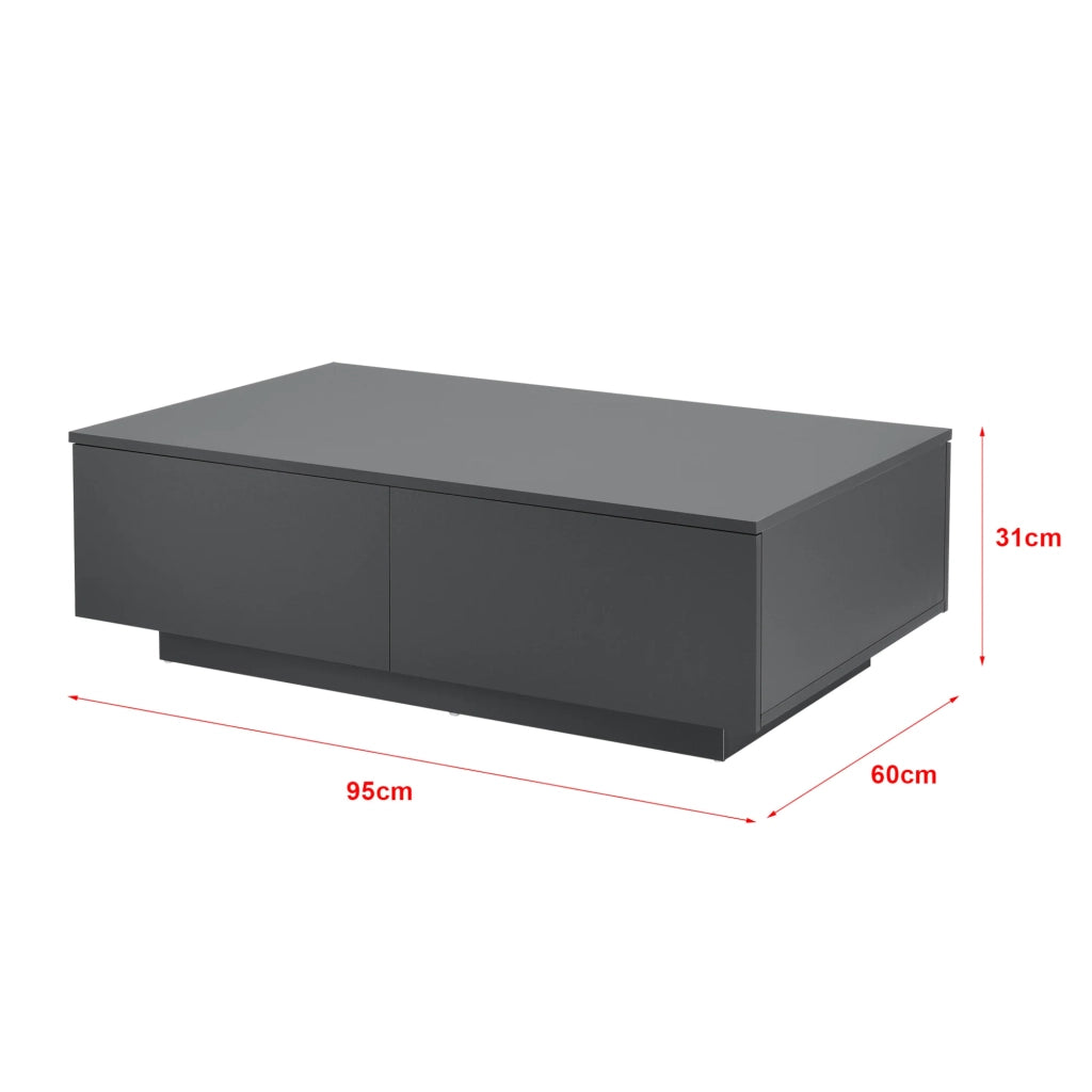 Tavolino da salotto di design con 4 cassetti, elegante mobile contenitore moderno in truciolato 95 x 60 x 31 cm grigio scuro opaco 03_0008435
