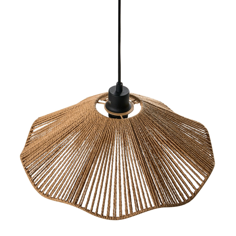 Lampada a sospensione con paralume in carta naturale fatta a mano e base in metallo, stile rustico boho
