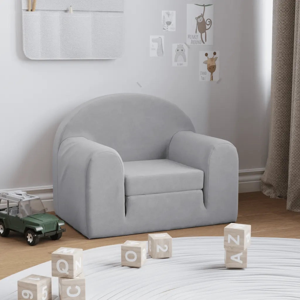 Divano letto | Sof¨¤ letto | Letto singolo per Bambini Grigio Chiaro in Morbido Peluche