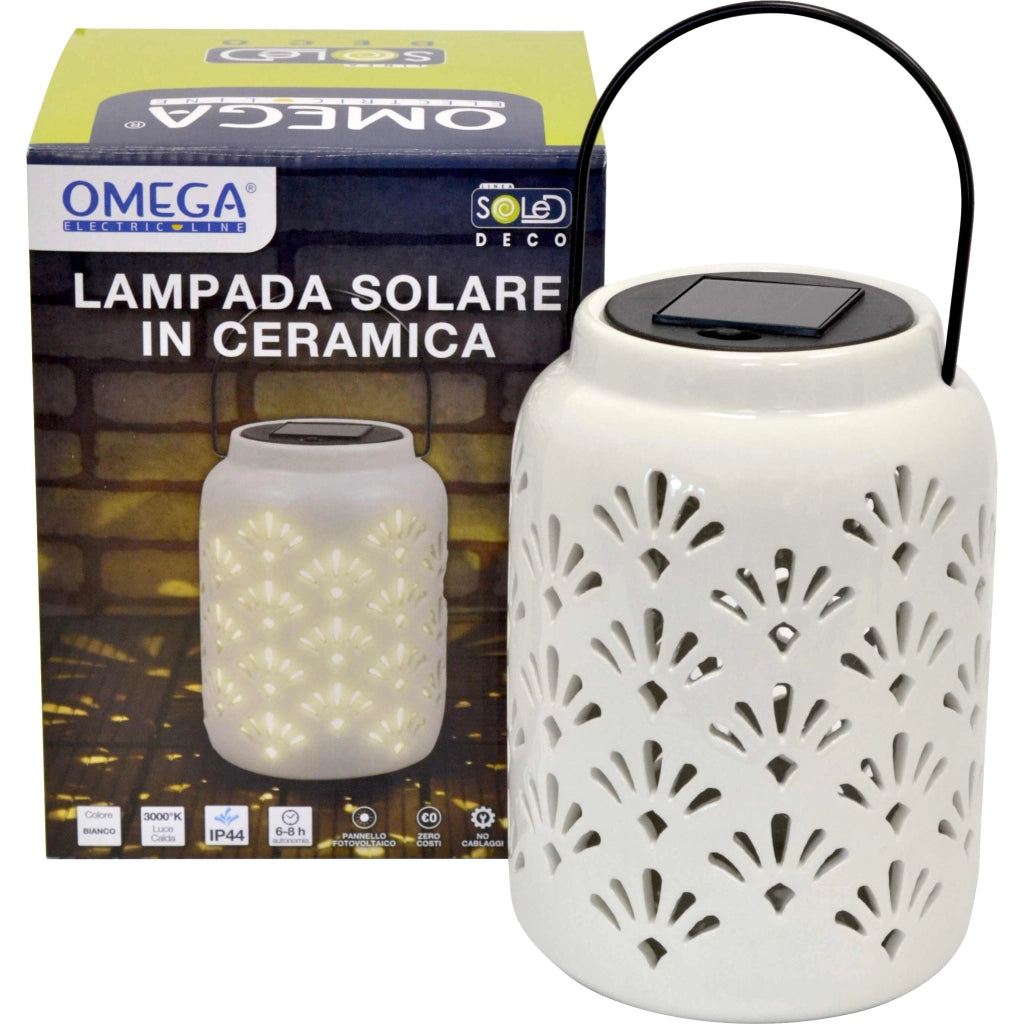 Lampada solare ceramica grande c/appendino bianco
