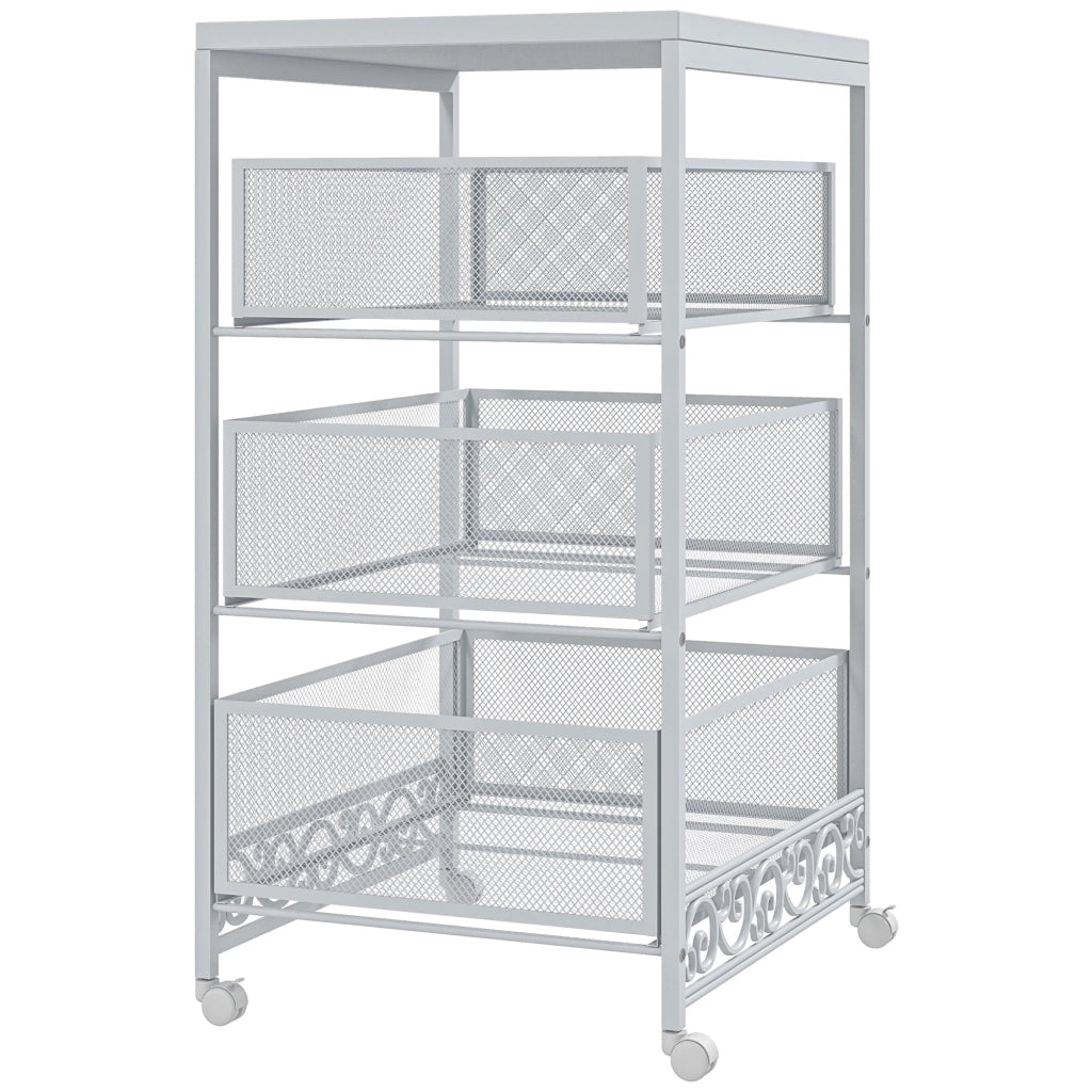 Carrello Portautensili 3 Livelli con Cestini ¨C zephmum ¨C Bianco 34x29,5x57,5cm