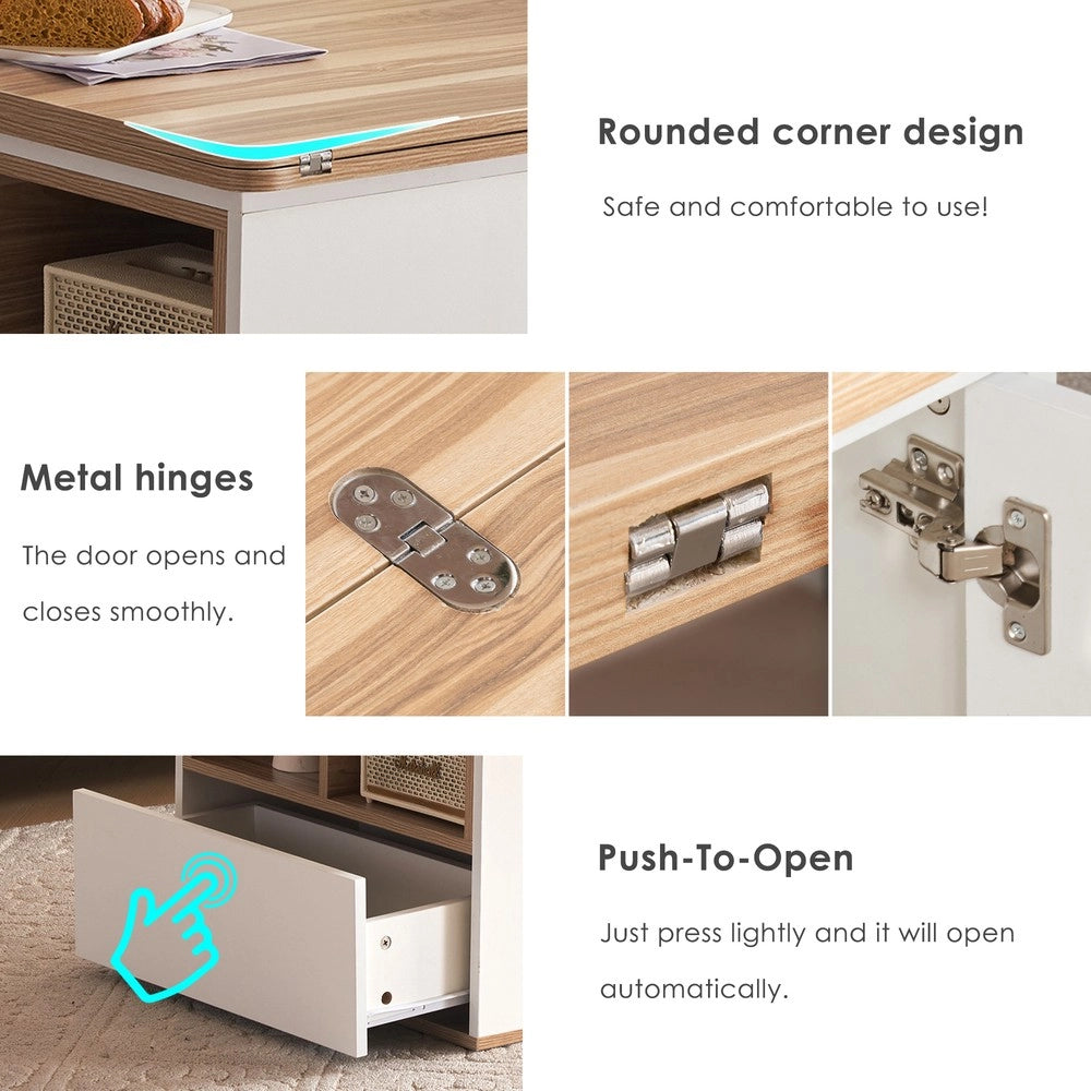 Tavolino da Caff¨¨ Multifunzione Alzabile ¨C MINIMAL ¨C Bianco/Legno Naturale, Moderno, Soggiorno