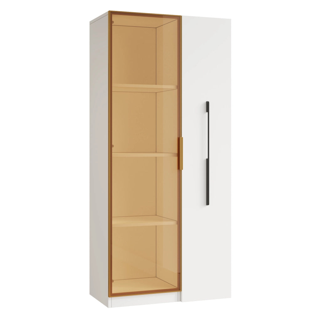 Vetrina moderna 70x40x160 cm con illuminazione LED; vano laterale; in MDF bianco