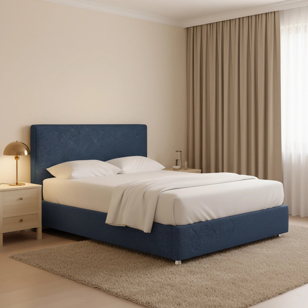 Widnes, Letto Matrimoniale Sfoderabile Made in Italy, blu
