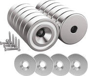 12 Pezzi di Magnete a Palla con 10 kg di Forza - 20 x 7 mm - Inclusi Cuscini in Acciaio e Viti
