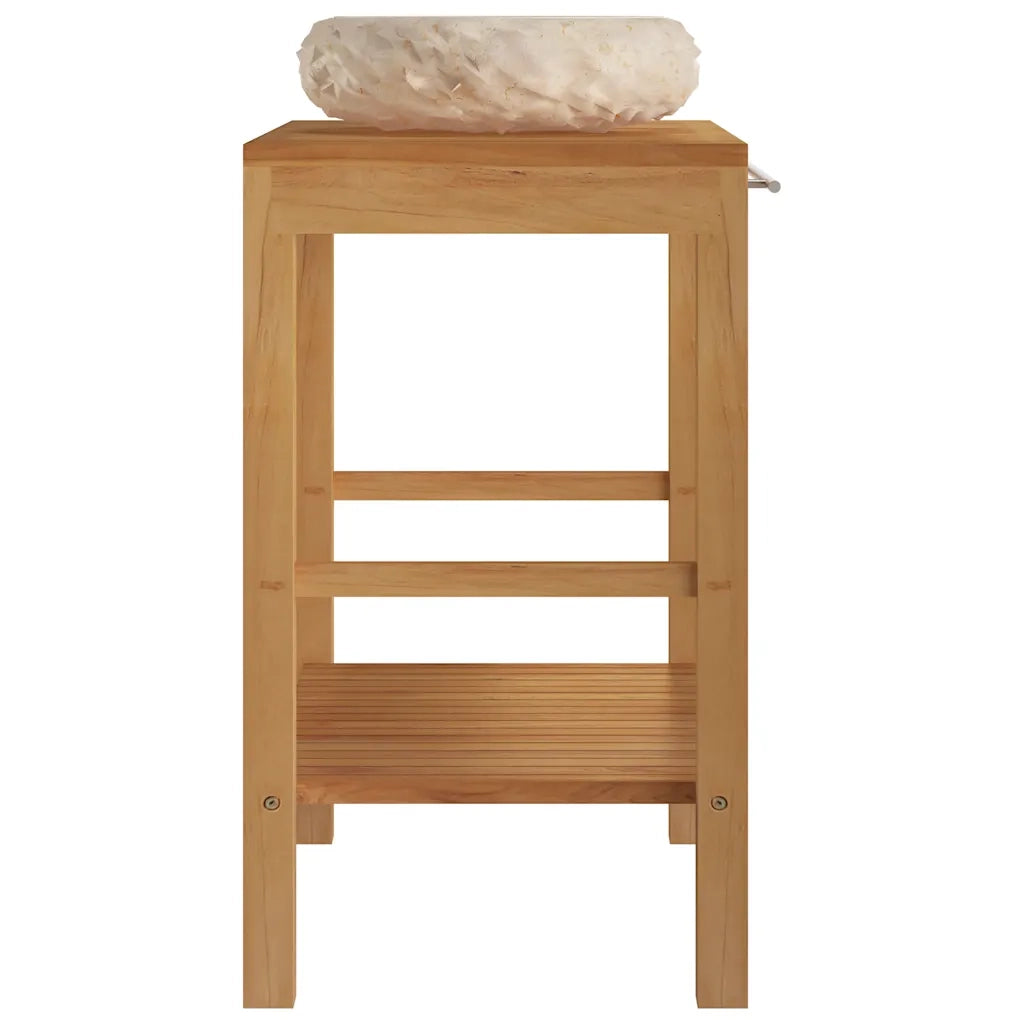 Armadietto da Bagno in Legno di Teak con Lavabo in Marmo Crema