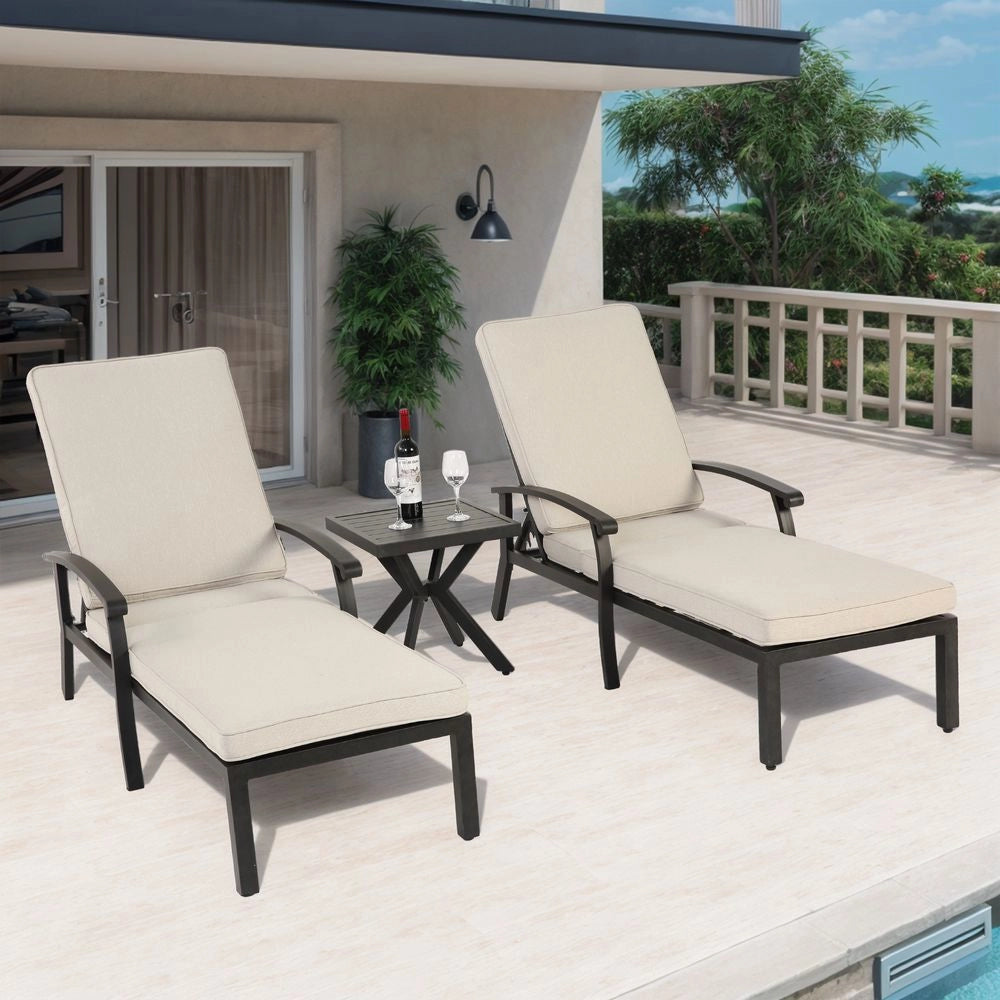 Chaise longue de jardin inclinable - Xylo - Aluminium antirouille coussin beige imperm??able