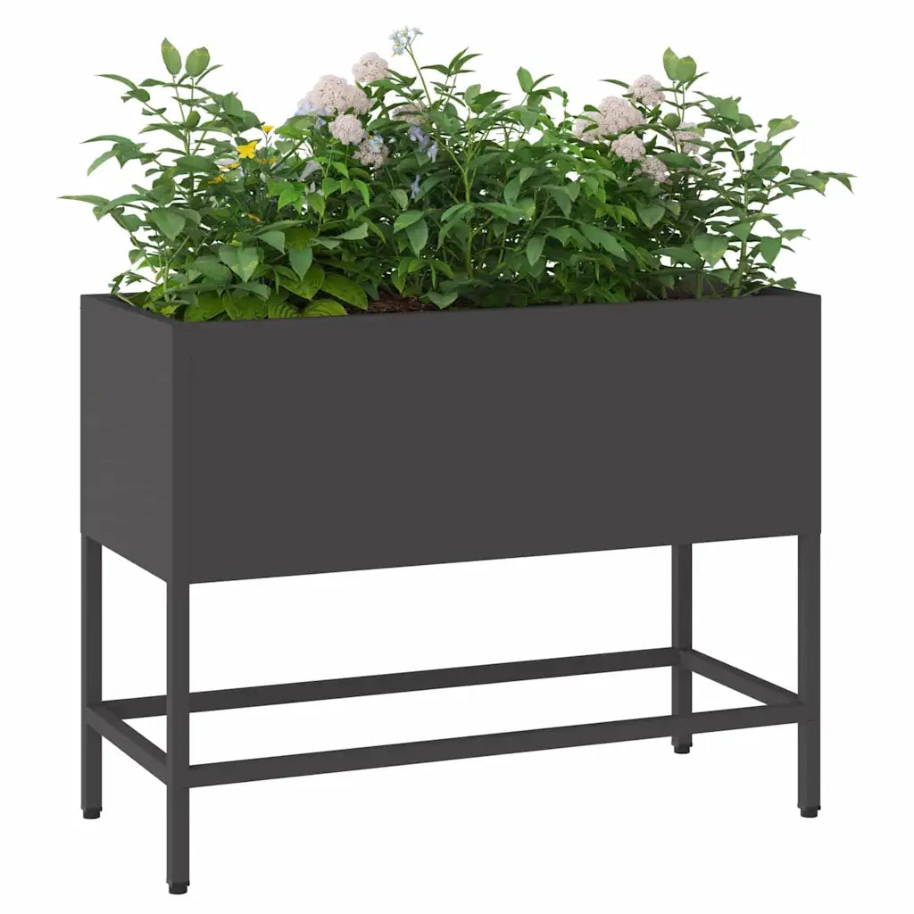 Fioriere | Cassetta per fiori | Vaso da Giardino Rialzato Nero 60 x 26 x 45 cm Acciaio