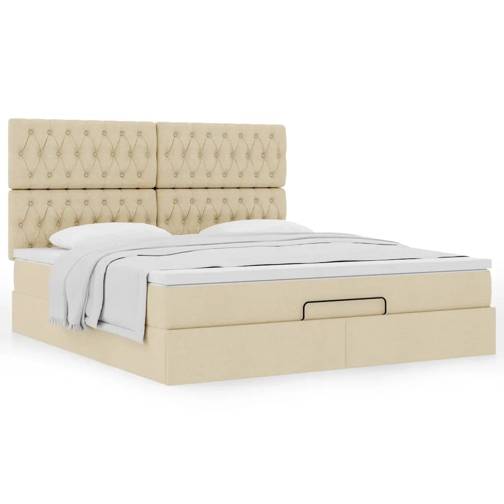 Struttura Letto Pouf con Materasso Crema 180x200 cm in Tessuto 3313263