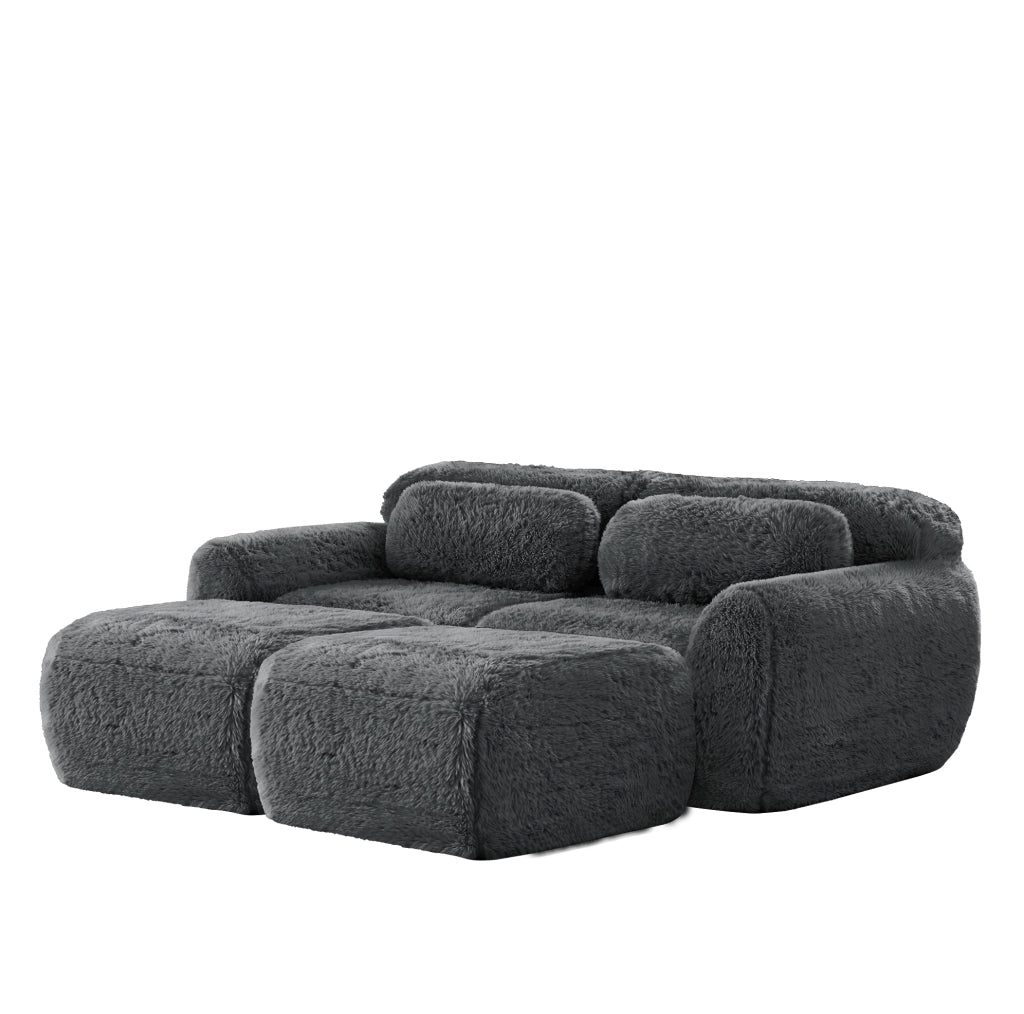Divano modulare senza montaggio in tessuto plush grigio 204x179x73 cm con seduta ampia