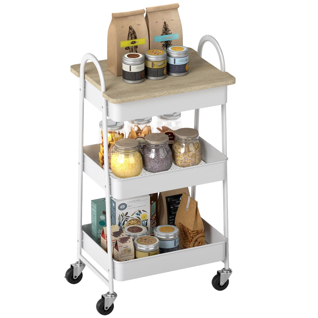 Tavolino da cucina con 3 livelli e cestini ¨C zephmum ¨C 45x32x77.5 cm quercia