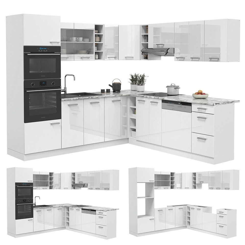 Cucina angolare completa R-Line Bianco lucido/Bianco 247 x 237 cm, PL Rovere Vicco