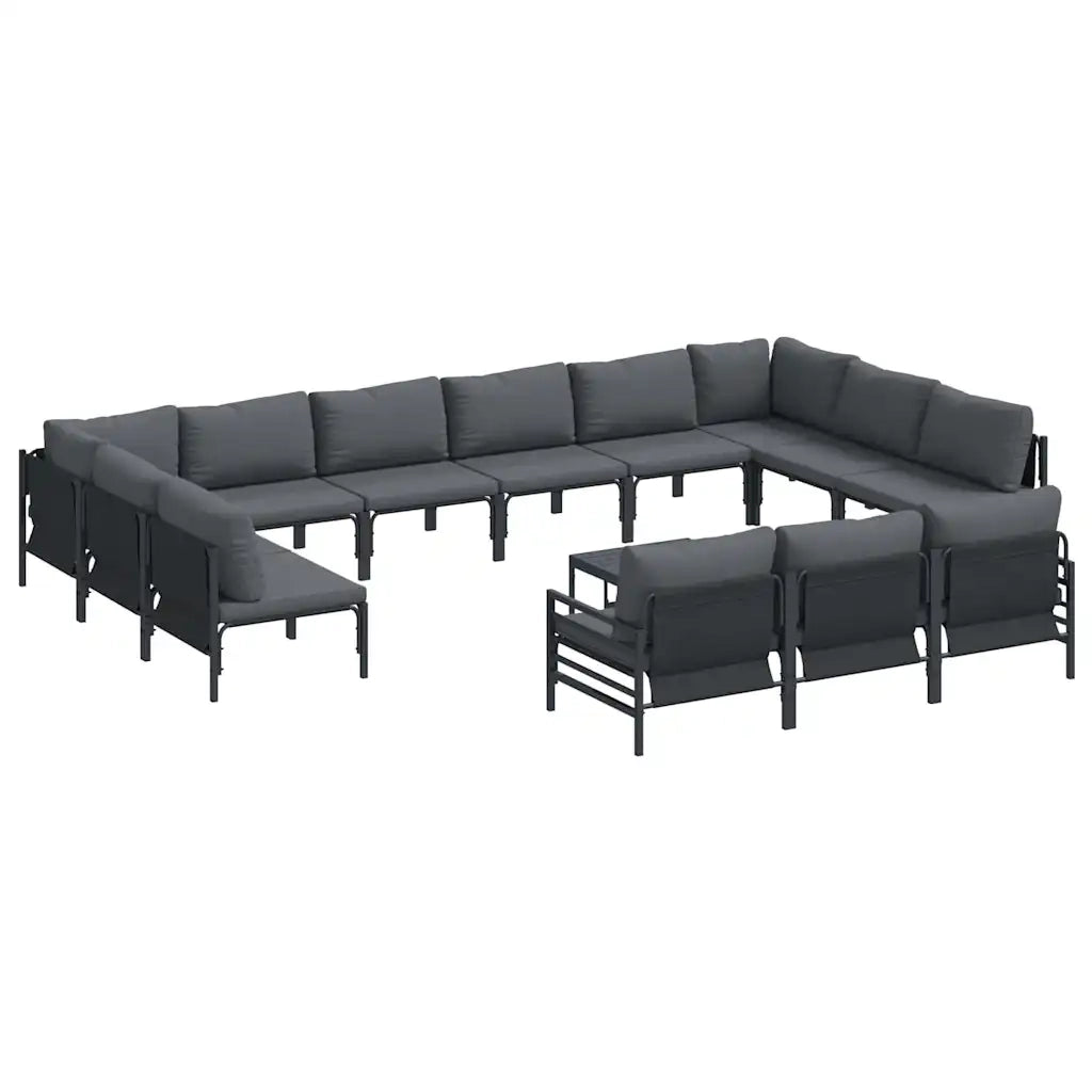 Set Divano da Giardino con cuscino 14 pcs Nero Acciaio 3379029