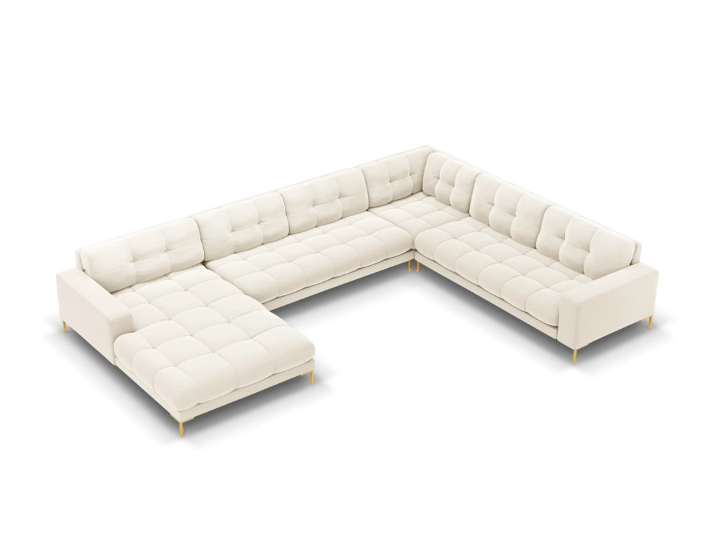Cosmopolitan Design - Divano panoramico destro "Bali" 7 posti in velluto beige chiaro 