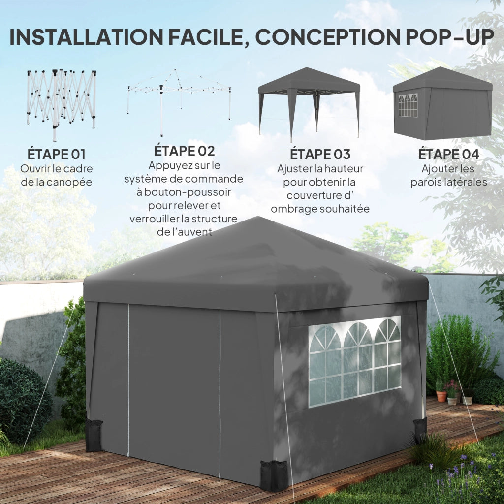 Tonnelle da Giardino Pieghevole 3x3x2,75 m ¨C Minimal ¨C Grigio Antracite con Finestre e Pareti