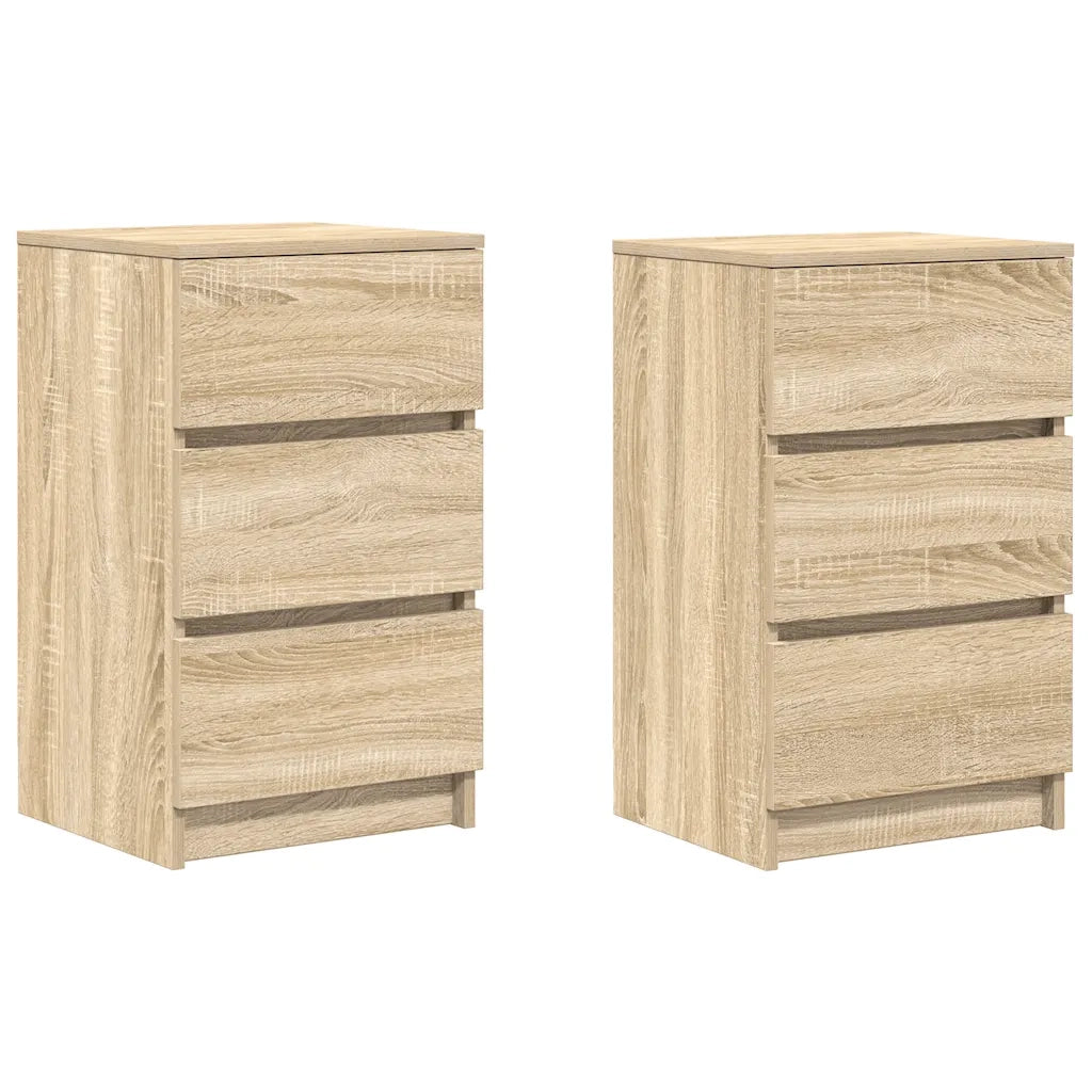 Comodini con 3 Cassetti 2 pz Rovere Sonoma 39x35x65 cm