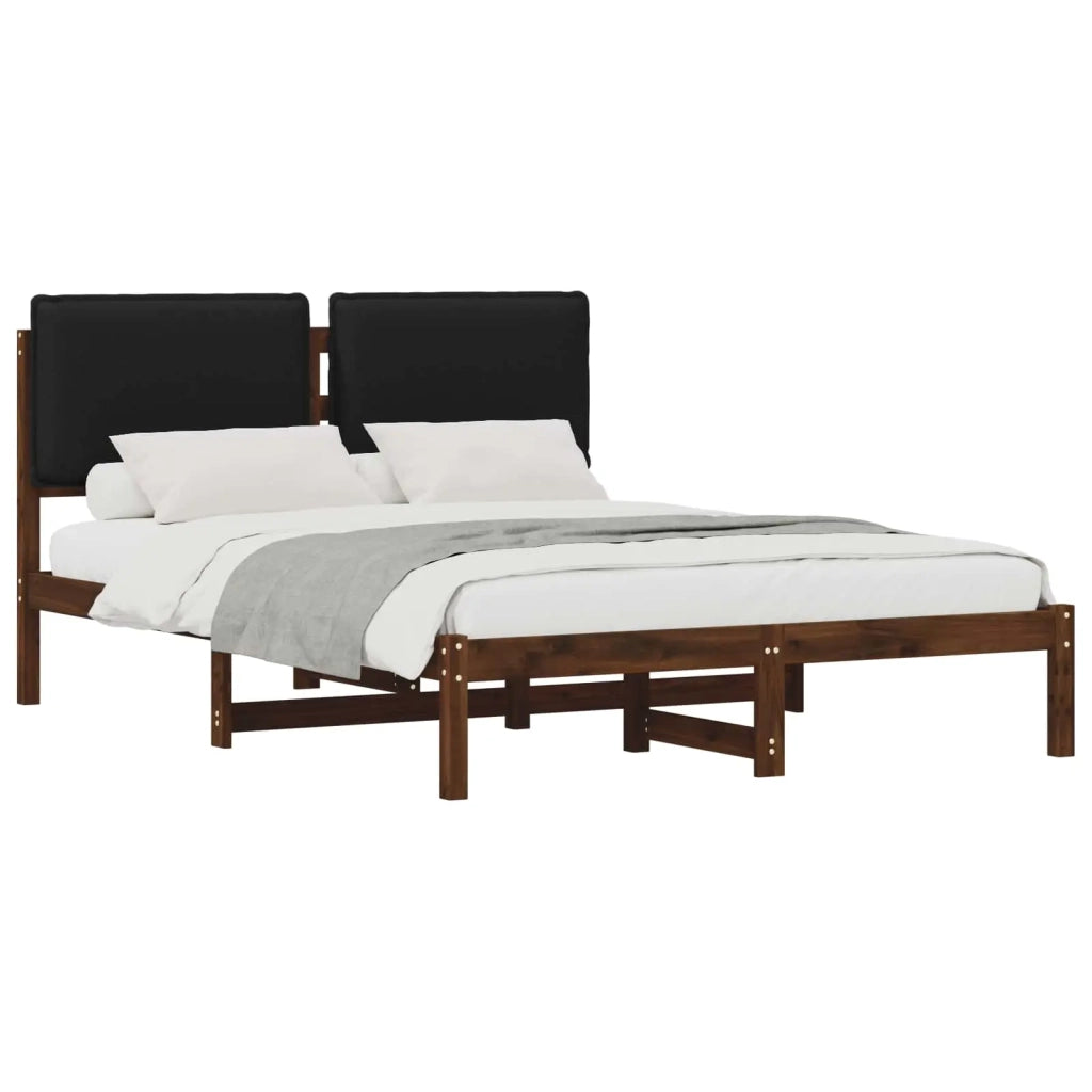 Letto con Testiera Rivestita Marrone scuro e Nero 135 x 190 cm 903918