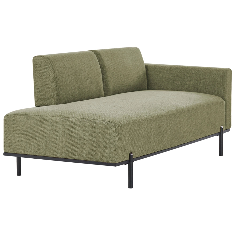 Chaise Lounge a destra Verde in finto lino Stile minimalista Gambe in metallo Chaise da salotto