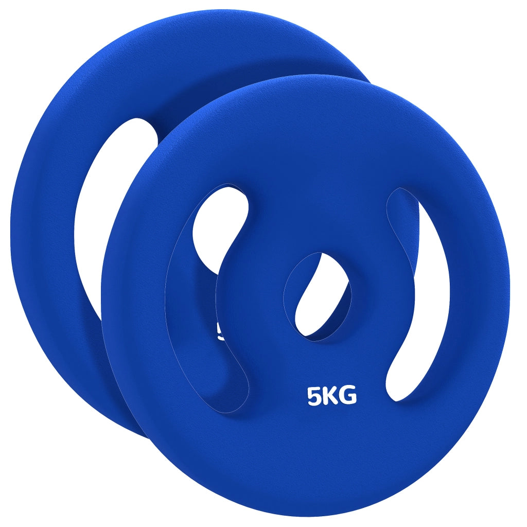 Set di 2 manubri, 2 pesi da 5 kg, set di dischi di peso, dischi di peso per bilancieri da 2,5 cm, foro ? 30 mm, blu