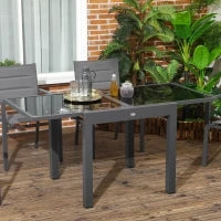 Tavolo da Pranzo Allungabile da Giardino con Piano in Vetro e Alluminio, 80-160x80x75 cm, Nero
