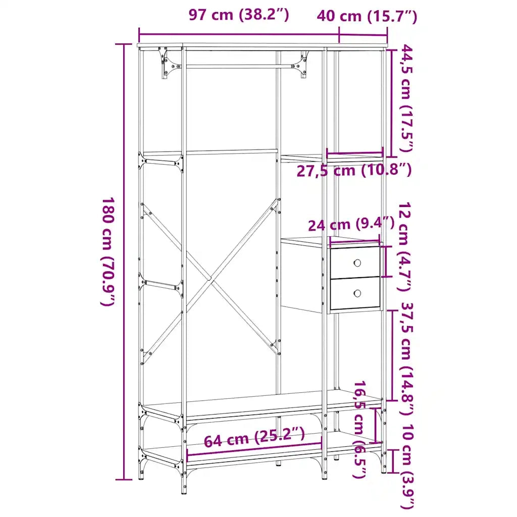 Appendiabiti con Scaffali Nero in Legno Multistrato CFW2899924