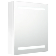 Armadietto Bagno con Specchio e LED-Mobiletto a specchio Bianco Lucido 50x14x60 cm