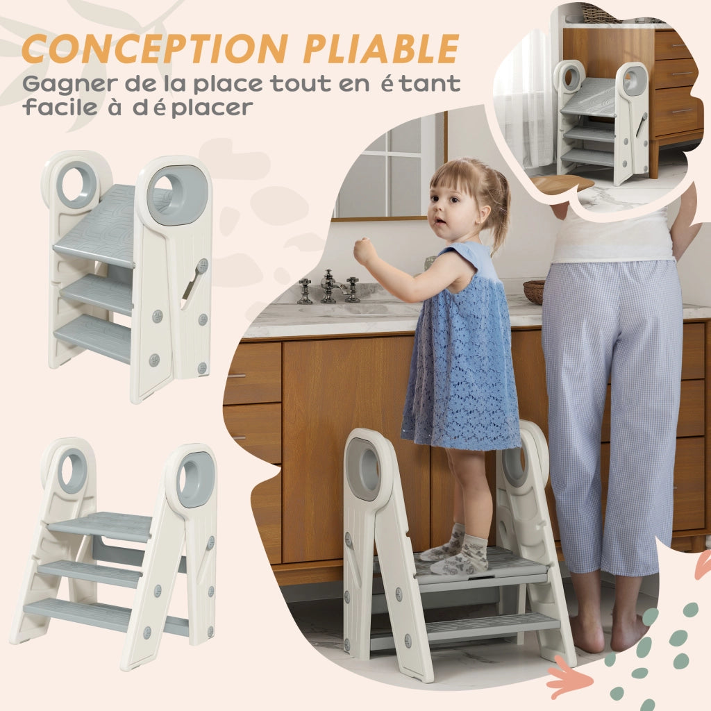 Scalino per Bambini Pieghevole Regolabile ¨C zephmum ¨C Grigio 3 Marche