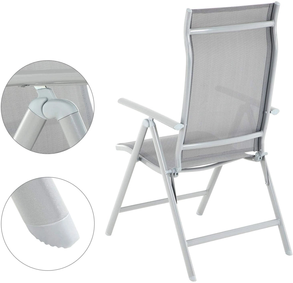 Set 2 sedie da giardino pieghevoli sedute da esterno robusto telaio in alluminio schienale regolabile in 8 posizioni portata 150 kg grigio 12_0000027