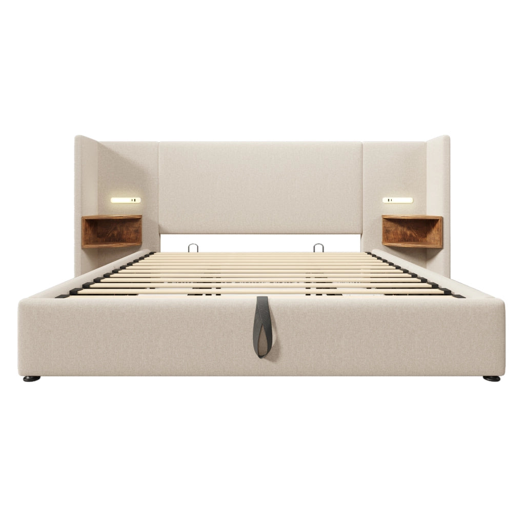 Letto 180x200 cm in velluto grigio con USB， LED e contenitore， senza materasso