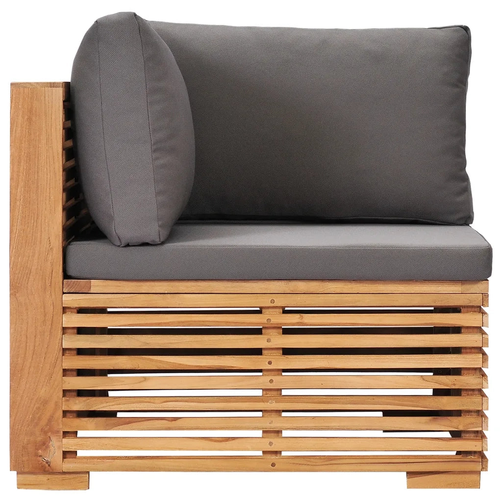 Divano Angolare da Giardino con Cuscino Grigio Massello di Teak cod mxl 68496