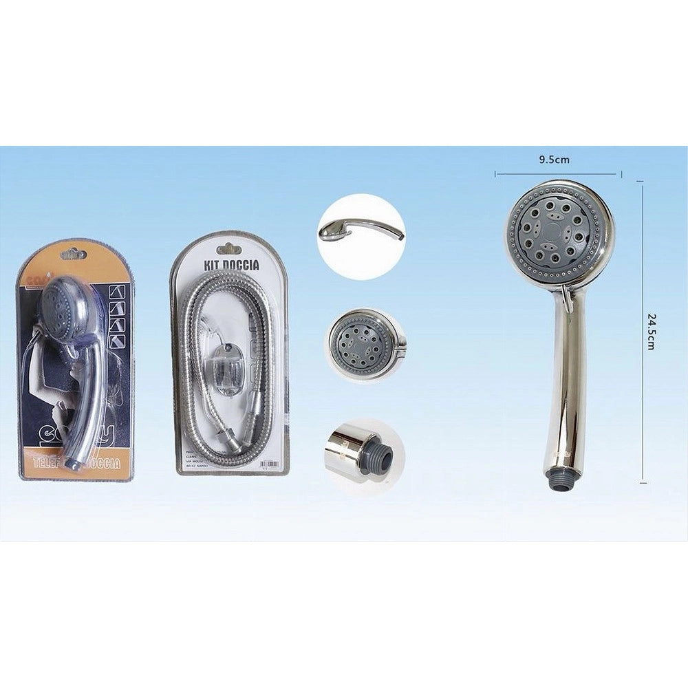 Trade Shop - Doccetta Multigetto Soffione Doccia Bagno Telefono Tubo 1,8mt Supporto Muro 52044 -