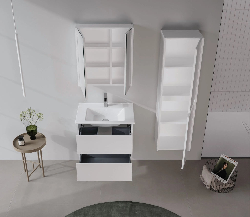 Set mobile lavabo con specchio (2 pezzi) "Arno 65" - 65 x 45 x 52 cm - Bianco
