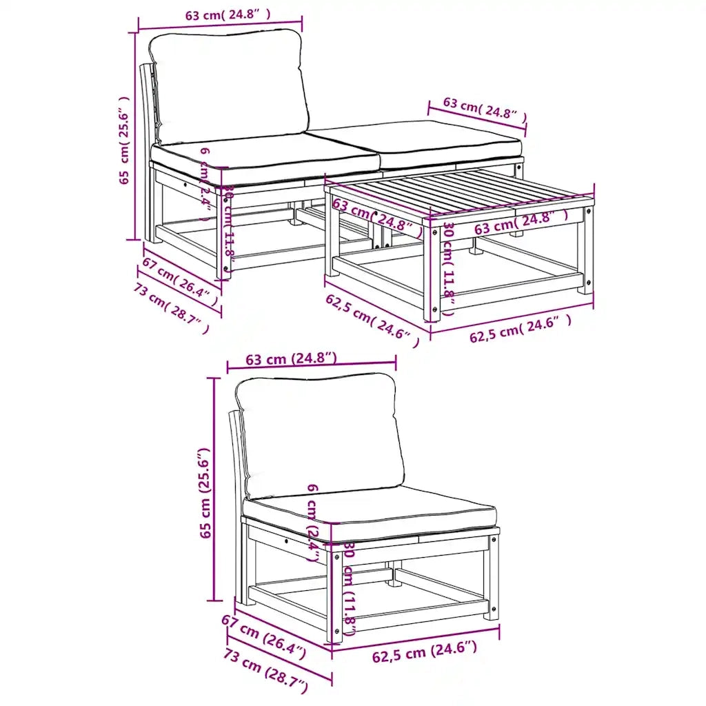 Set Salotto da Giardino 4pz con Cuscini Legno Massello Acacia 3214303