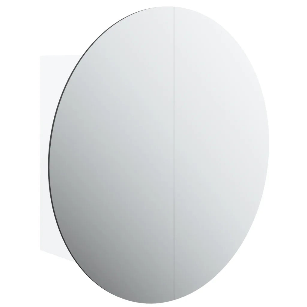 Armadio da Bagno con Specchio Rotondo e LED-Mobiletto a specchio Bianco 47x47x17,5cm