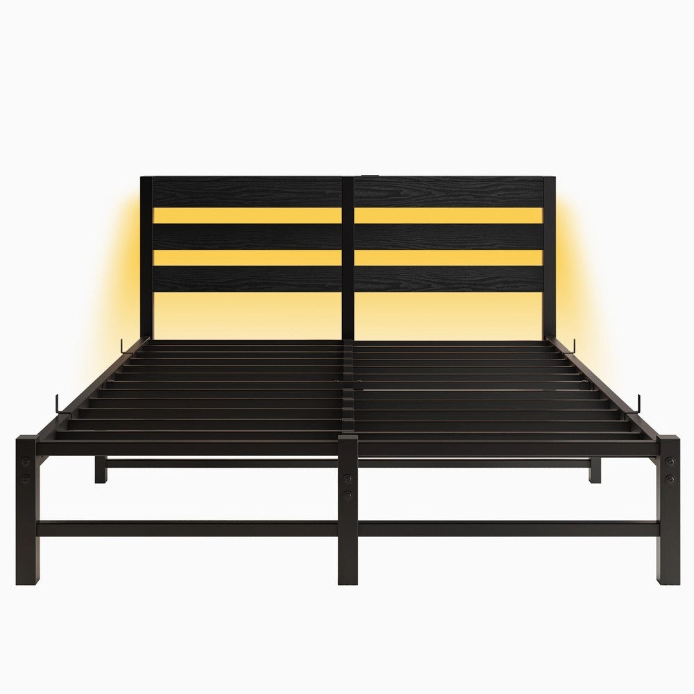 Letto Contenitore con LED e USB 140x190 in Metallo ¨C MINIMAL ¨C Nero