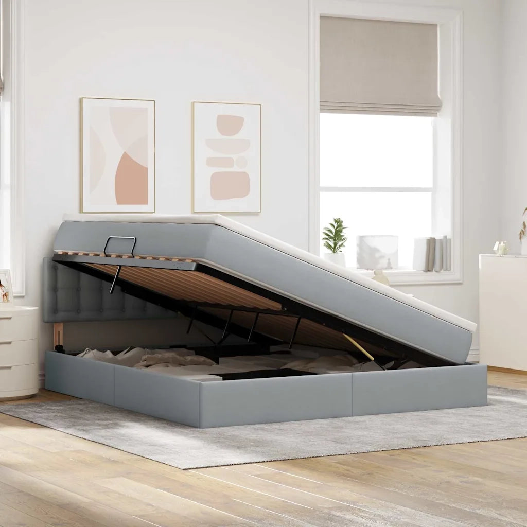 Letto con contenitore LED e materasso Grigio Chiaro