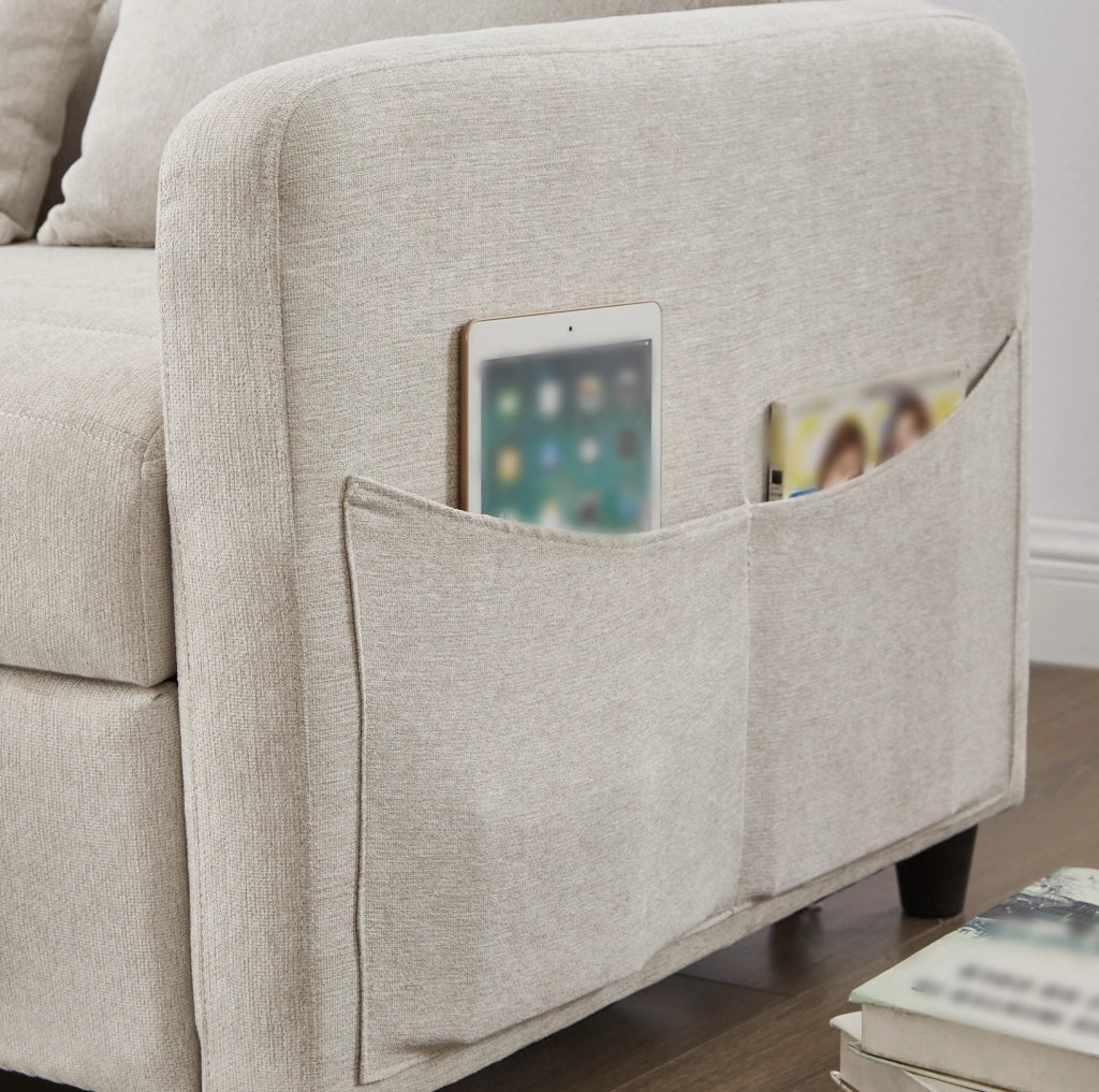 Divano letto estraibile 2 posti beige con schienale regolabile