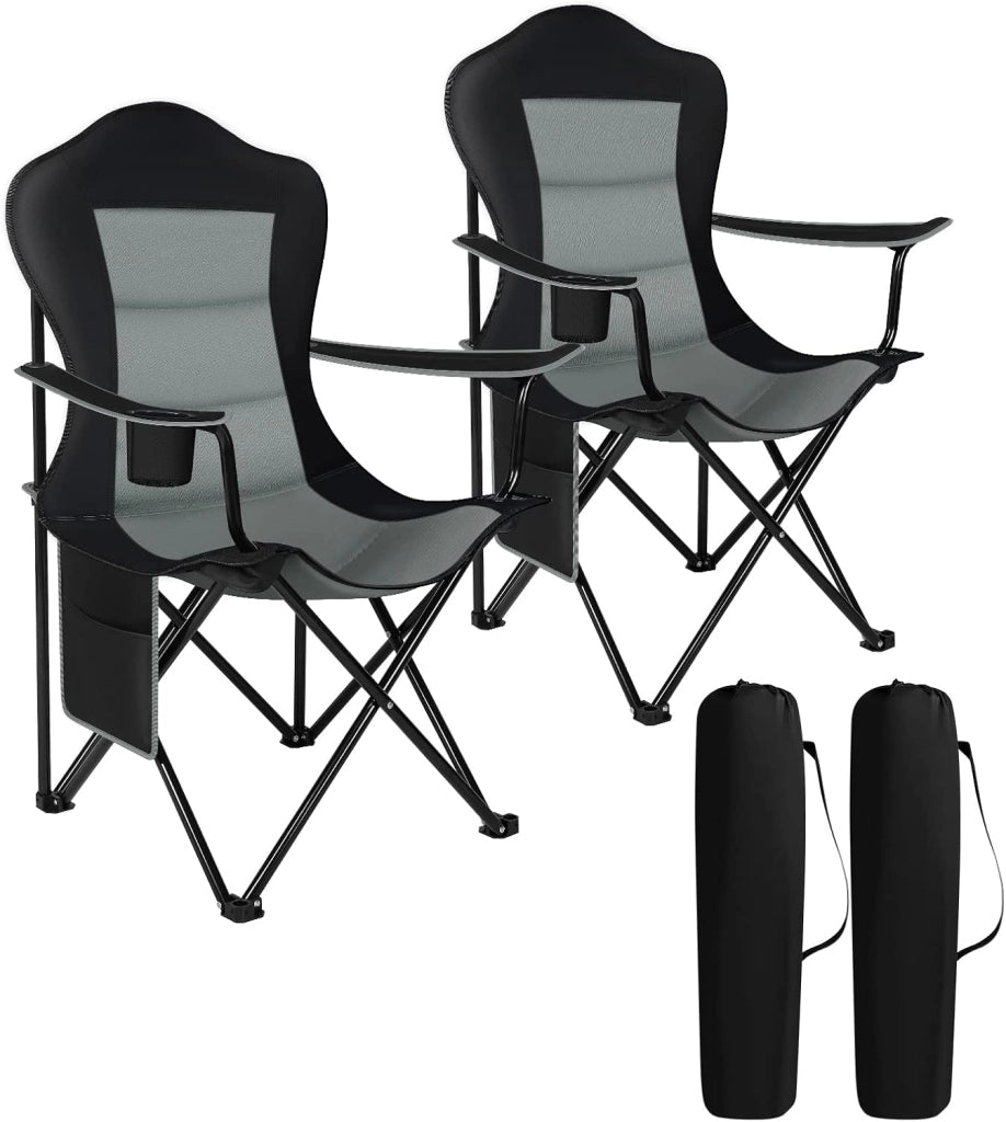 Set 2 Sedie da Campeggio Pieghevoli Ultra Leggere, Max Portata 150 kg, Portatili per Esterno, Picnic, Pesca, Spiaggia - Nero+Grigio Scuro